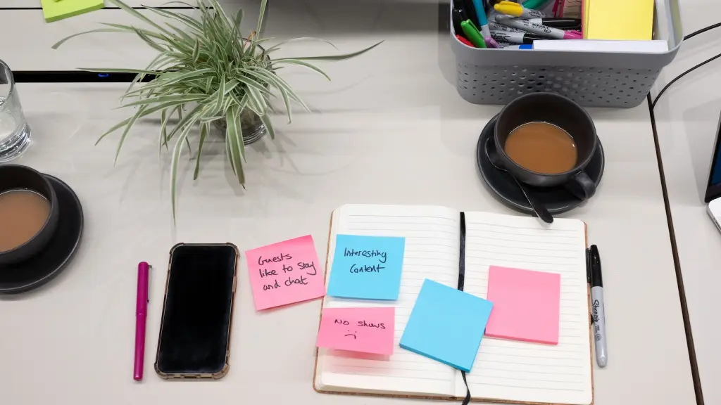 aerial-shot-desk-containing-note-books-post-it-notes-tea