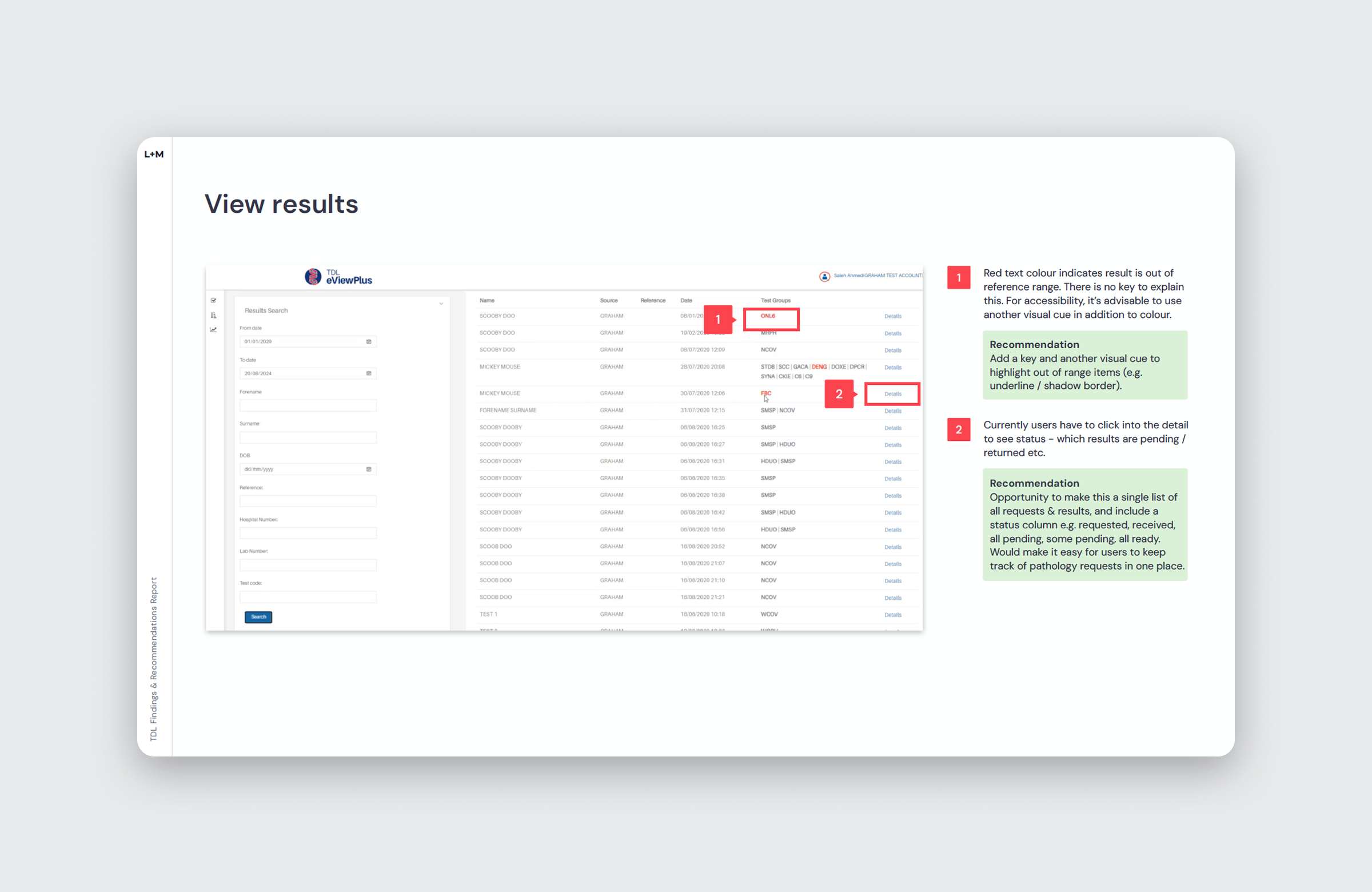 UX Audit Snapshot - View Pathology Results