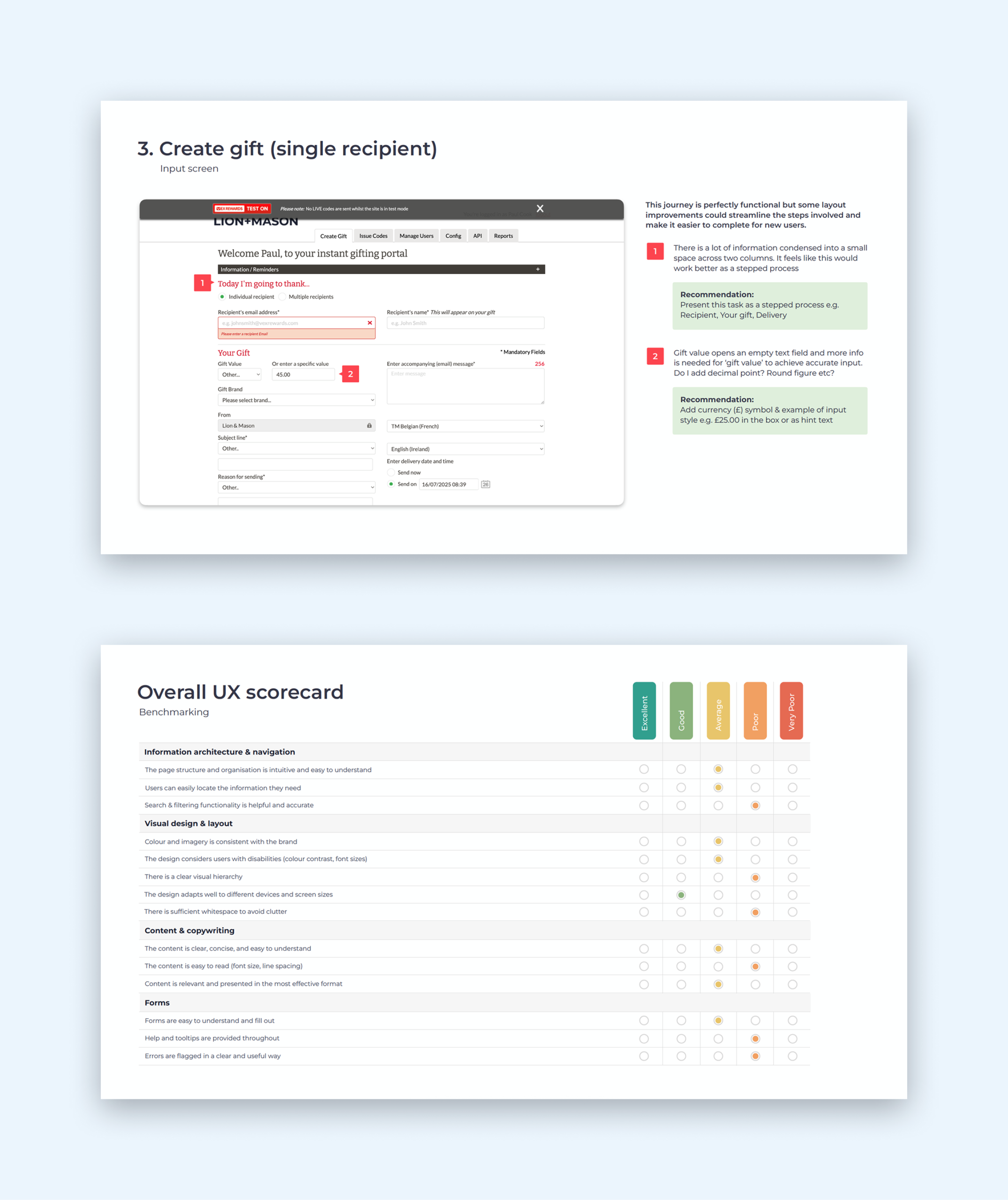 Extract from the UX Audit